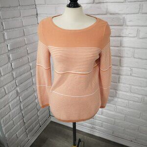 Reitmans Ladies Size Small Orange with White Stripes 100% Cotton Sweater